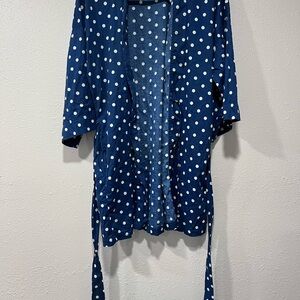 VICTORIA'S SECRET Lightweight Cotton Kimono Robe Blue Polka Dot Women’s Medium